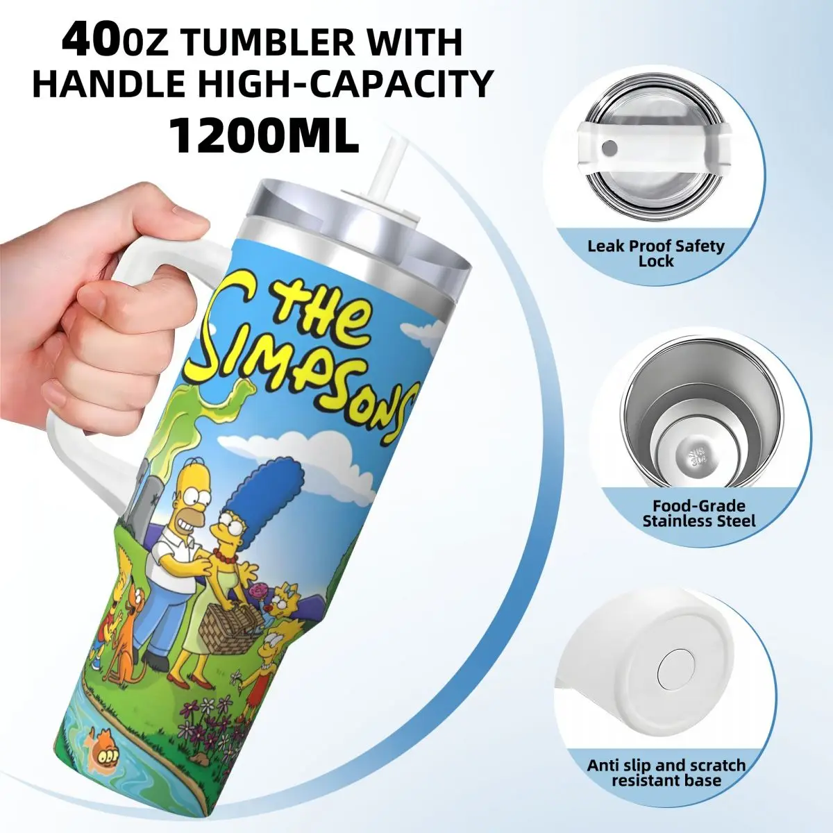 Stainless Steel Tumbler The Simpsons Cartoon Thermal Cups Insulated Cold Drink Mugs Cup Beach Custom DIY Water Bottle