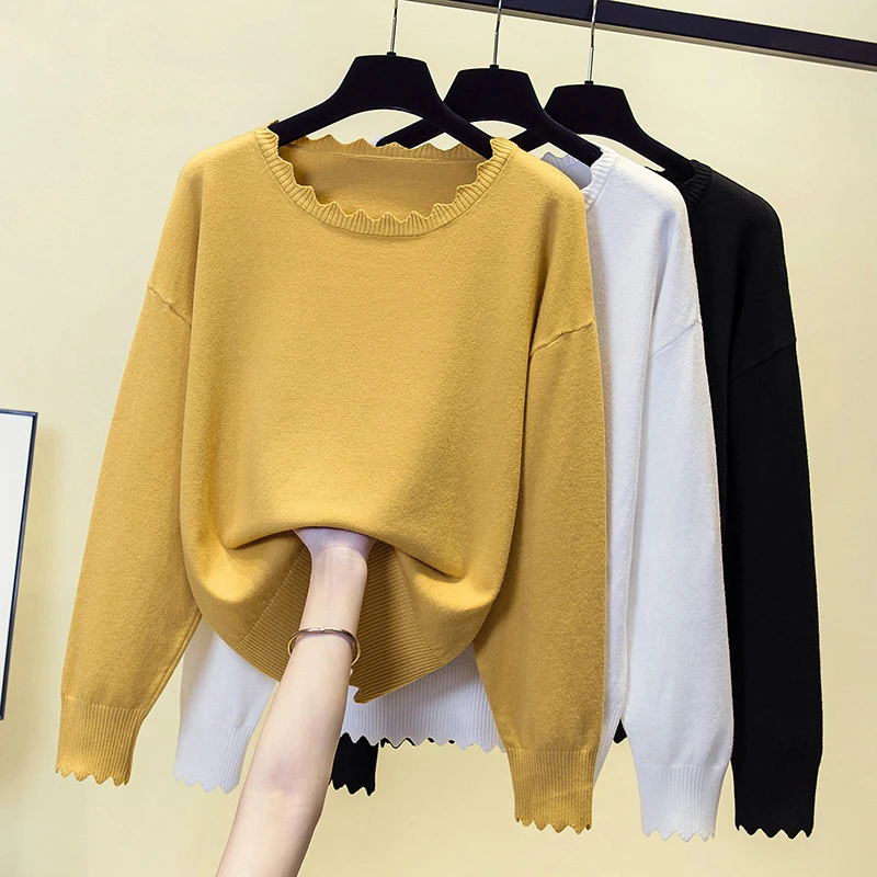 2024 Autumn Solid Color Blocking Sweater Pullover Women Long Sleeve O-neck Knitwear Tops Casual Fashion Korean Ladies Jumpers