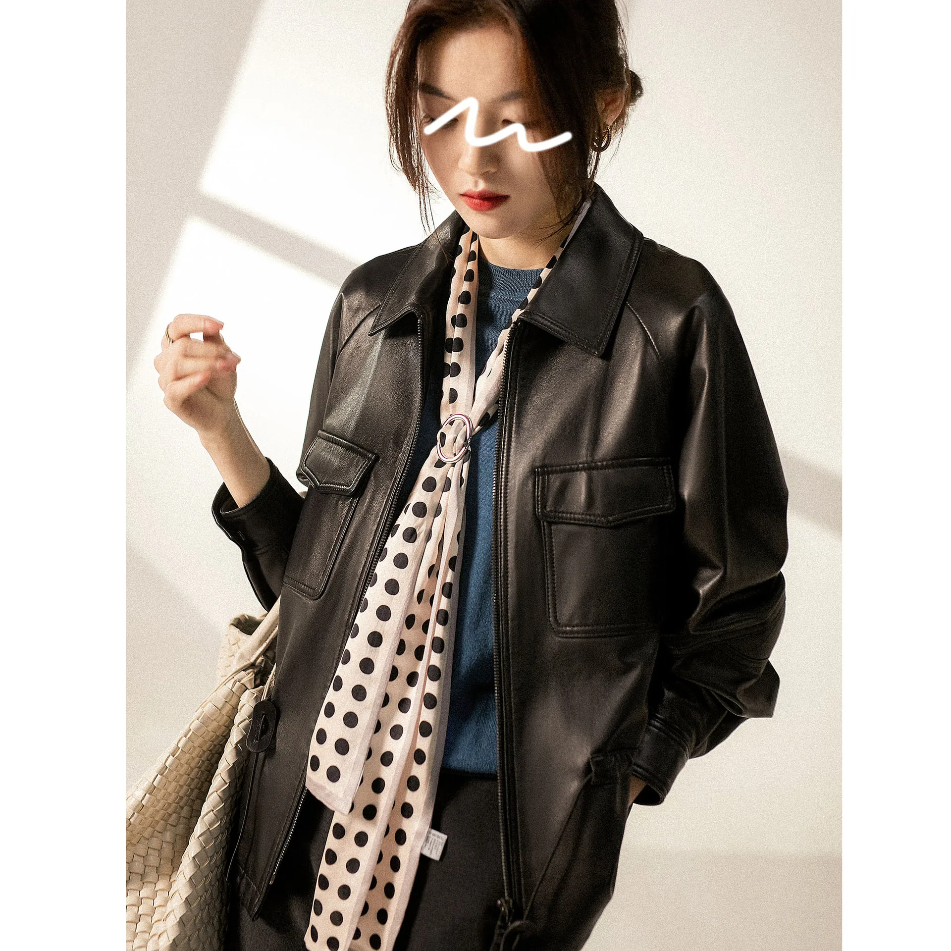 Autumn and Winter New Slim Waist Sheepskin Motorcycle Casual Leather Jacket Coat Lamb Leather Women