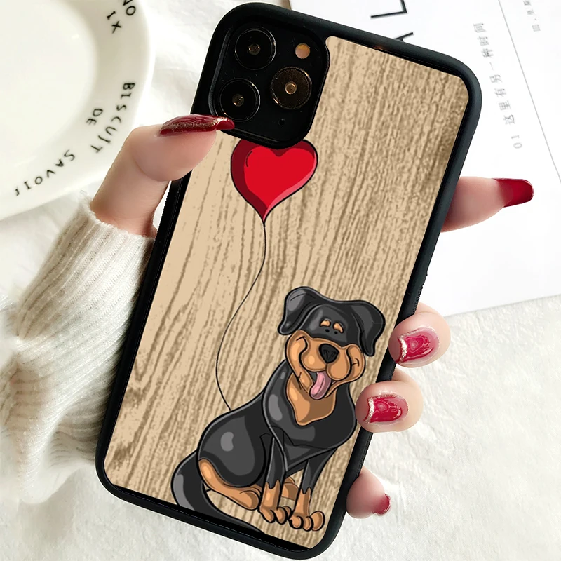 5 5S SE 2020 Phone Cover Case for iPhone 6 6S 7 8 PLUS X XS XR 11 12 13 MINI 14 PRO MAX Rubber Rottweiler cute cartoon heart dog