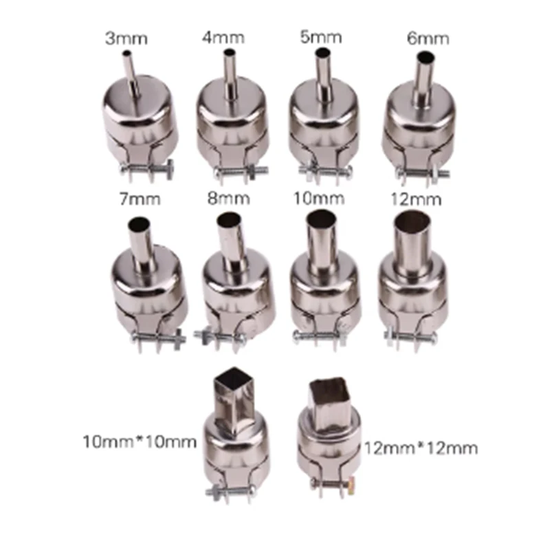 Universal Hot Air Gun Nozzles 12PCS Each Kind Specification Kit BGA Soldering Station Rework Stations Nozzle Welding Accessories