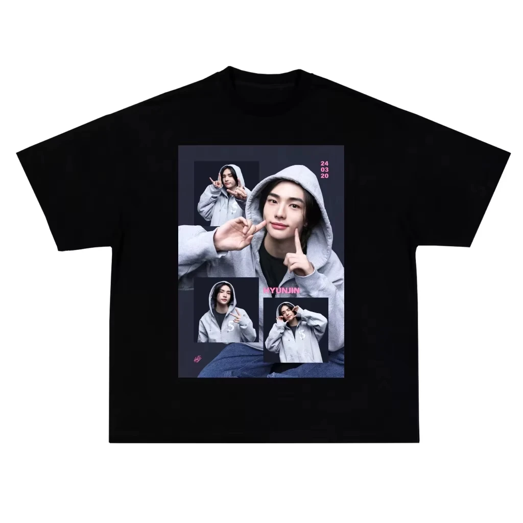

Hyunjin Homeless Children Kpop Fan T-shirt American Hip Hop Summer New Women Retro Fashion fans Short-sleeved Top