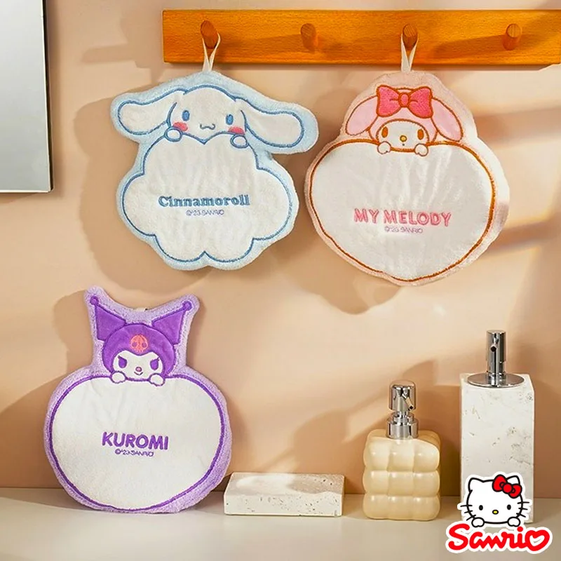 Полотенце для рук Sanrio Kuromi, домашнее подвесное утолщенное быстросохнущее полотенце для рук с героями мультфильмов, впитывающая чистящая ткань, детский носовой платок, подарок Полотенце для рук Sanrio Kuromi, домашнее подвесное утолщенное быстросохнущее полотенце для рук с героями мультфильмов, впитывающая чистящая ткань, детский носовой платок, подарок