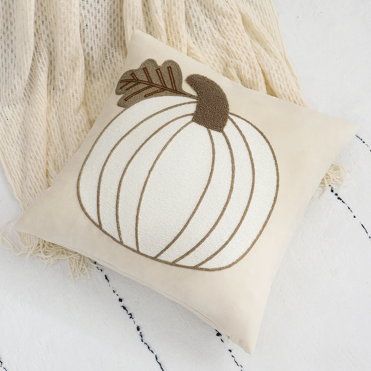 1pc Seasonal Pumpkin Throw Pillow Cover - Traditional Style, 18x18 inches, Hand Wash Only, Geometric Design, Zipper Closure