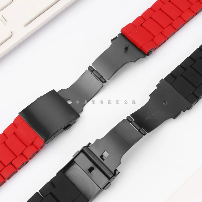 24mm 26mm 28mm Silicone Stainless Steel Watch Band For Die-sel DZ7370 DZ7430 DZ7396 DZ4318 DZ7070 DZ4289 Strap Bracelet Red