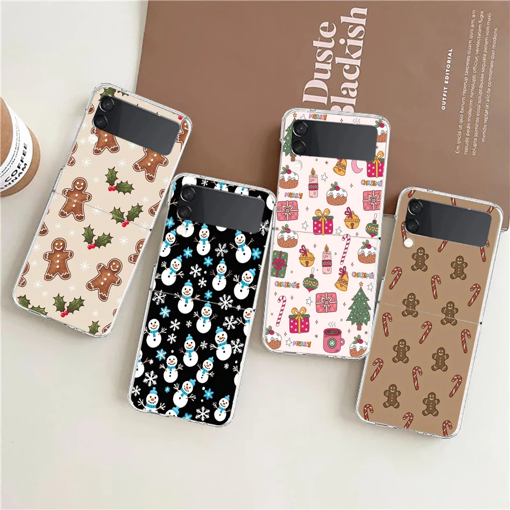 

Merry Christmas Pattern Phone Case For Samsung Galaxy Z Flip 6 ZFlip 5 7 Hard Transparent Cover for Samsung ZFlip4 ZFlip3 Shell