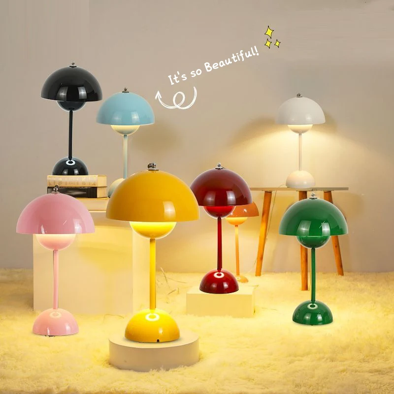 Rechargeable Nordic Flower Bud Table Lamp Iron Touch Switch Wireless LED for Bedroom Nightstand Hotel Desk Decor