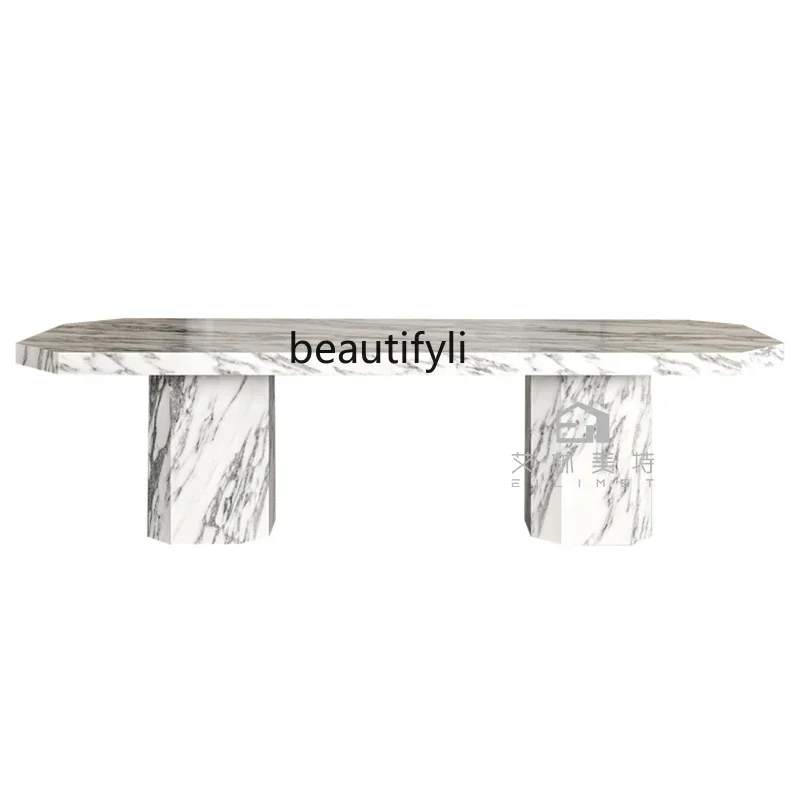 Light luxury marble dining table Italian minimalist large apartment rectangular designer style high sense