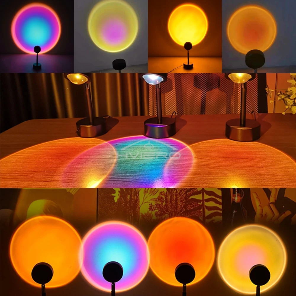 Rainbow Sunset Lamps DC 5V Red Projector Atmosphere Led Night Light Bedroom Bar Coffee Store Wall Take Pictures Decoration Bulbs