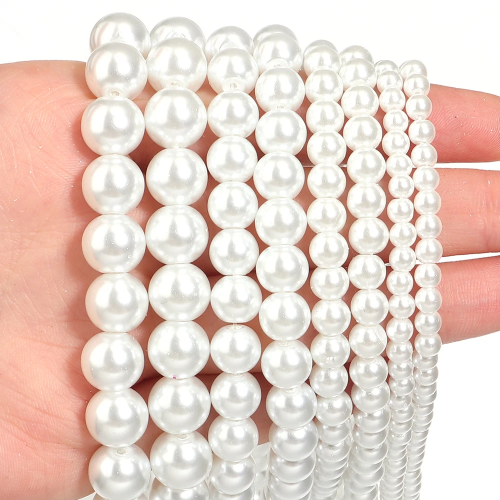 1 Strang 4/6/8/10 mm weiße Glasimitationsperlen, runde lose Perlen für die Schmuckherstellung, DIY-Armband, Halskette, Zubehör