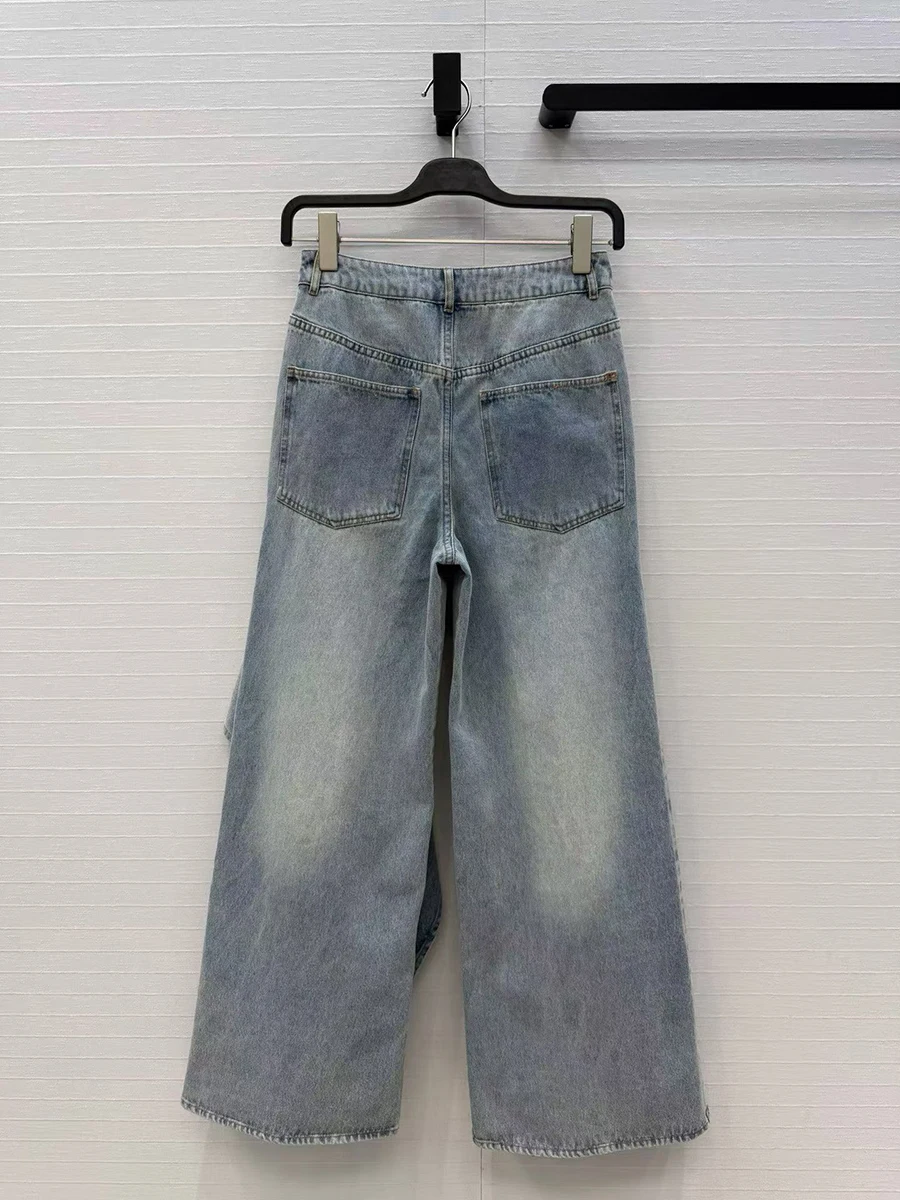 GALCAUR Solid Loose Spliced Pockets Irregular Pant for Women High Waist Patchwork Split Fashion Jeans Female Fashion New Style