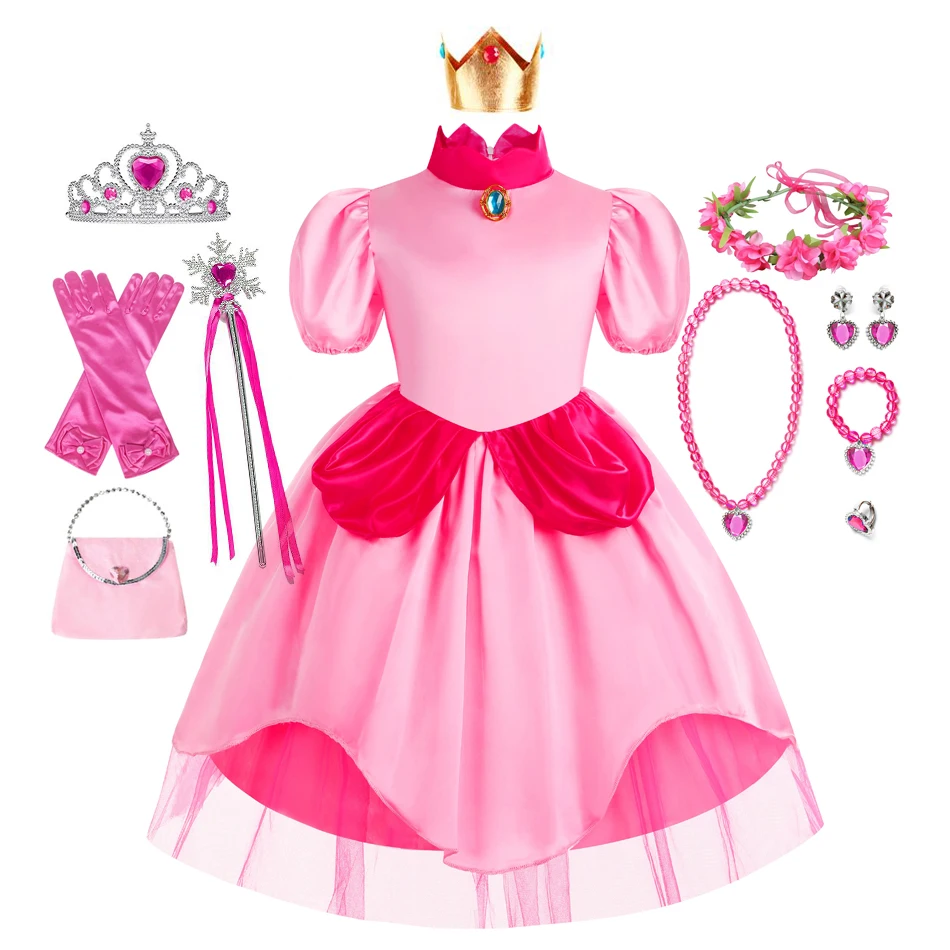 

Princess Peach Cosplay Costume Princess Dress Halloween Cosplay Costume Birthday Carnival Party Outfits for Girl Kids Children