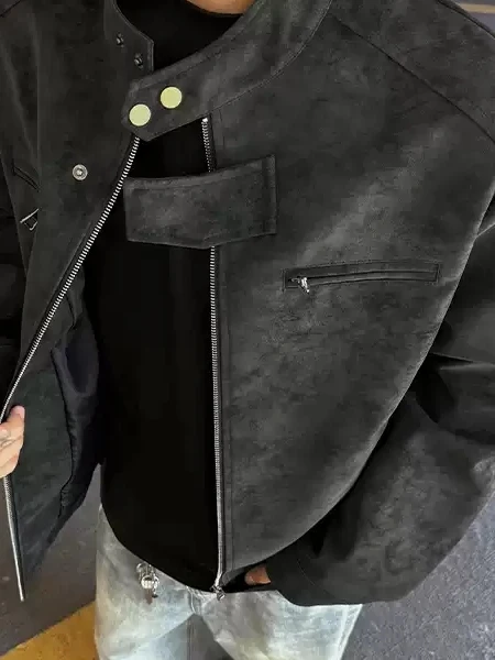 American Sle Thiened Retro Stand Colletto in pelle da uomo Jaet Autunno Inverno Caldo lungo Sve Moto PU Jaet