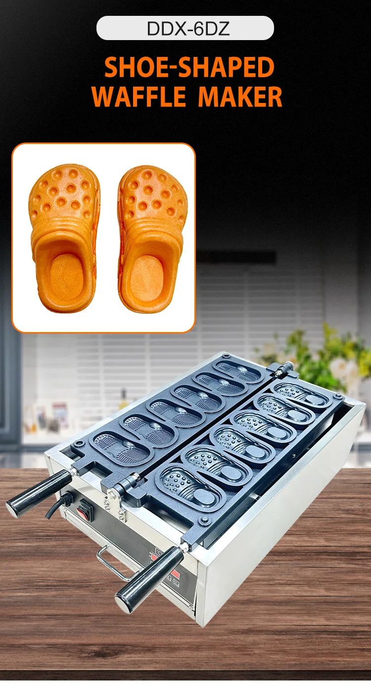 Nowa Elektryczna Maszyna do Wafli w Kształcie Butów ze Stali Nierdzewnej, 6 Sztuk, Sprzęt do Wafli w Kształcie Butów na Śniadanie