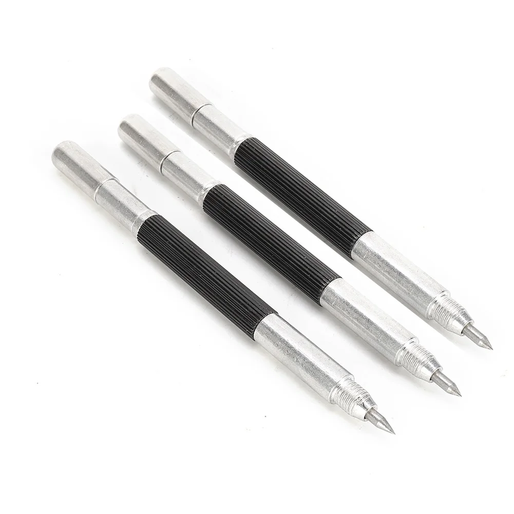 Aço inoxidável Carbide Double Ended Scribe Marker, Pen Scriber, Dica Aço, Black Scriber, 3Pcs Set