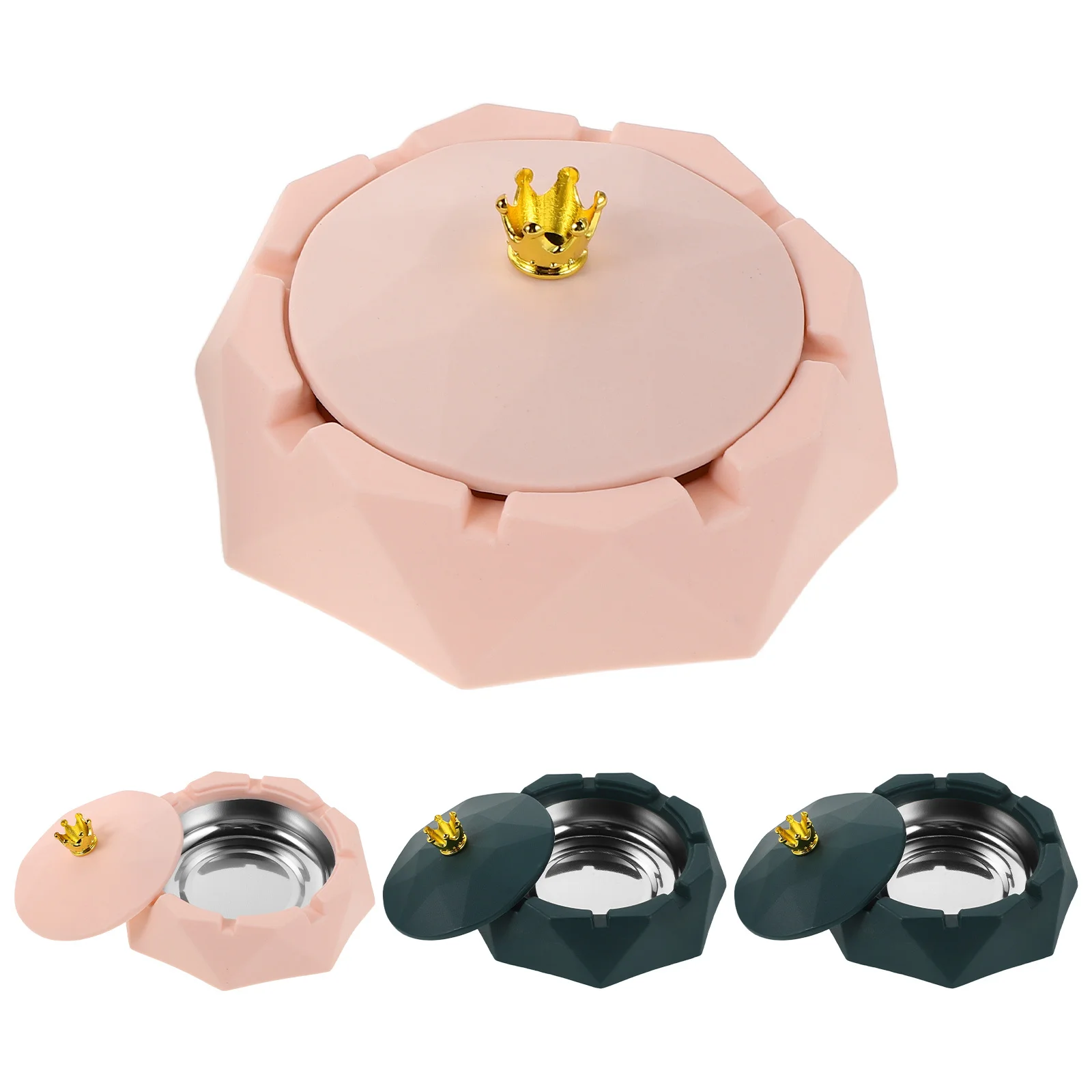 

4pcs Stainless Steel Crown Ashtray Windproof With Lid Round Decorative Metal Ashtray For Cigarettes Cigars Indoor Outdoor Office