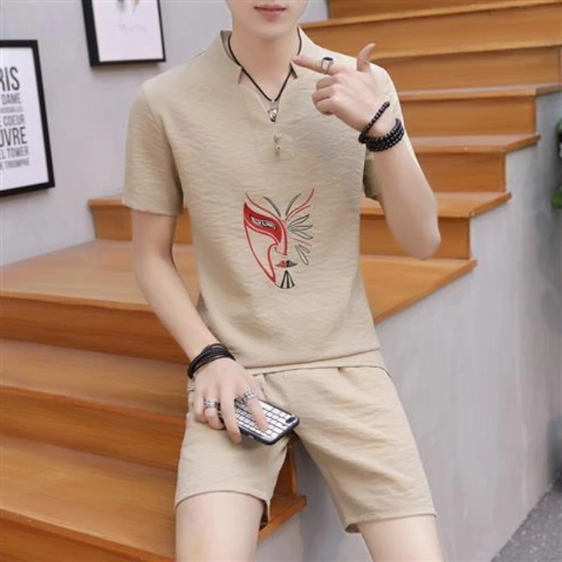 Men's Summer Suit Short Sleeve Shorts Linen Ice Silk Large Size Casual Loose Fashion Design Premium Versatile Slim Trends Brand
