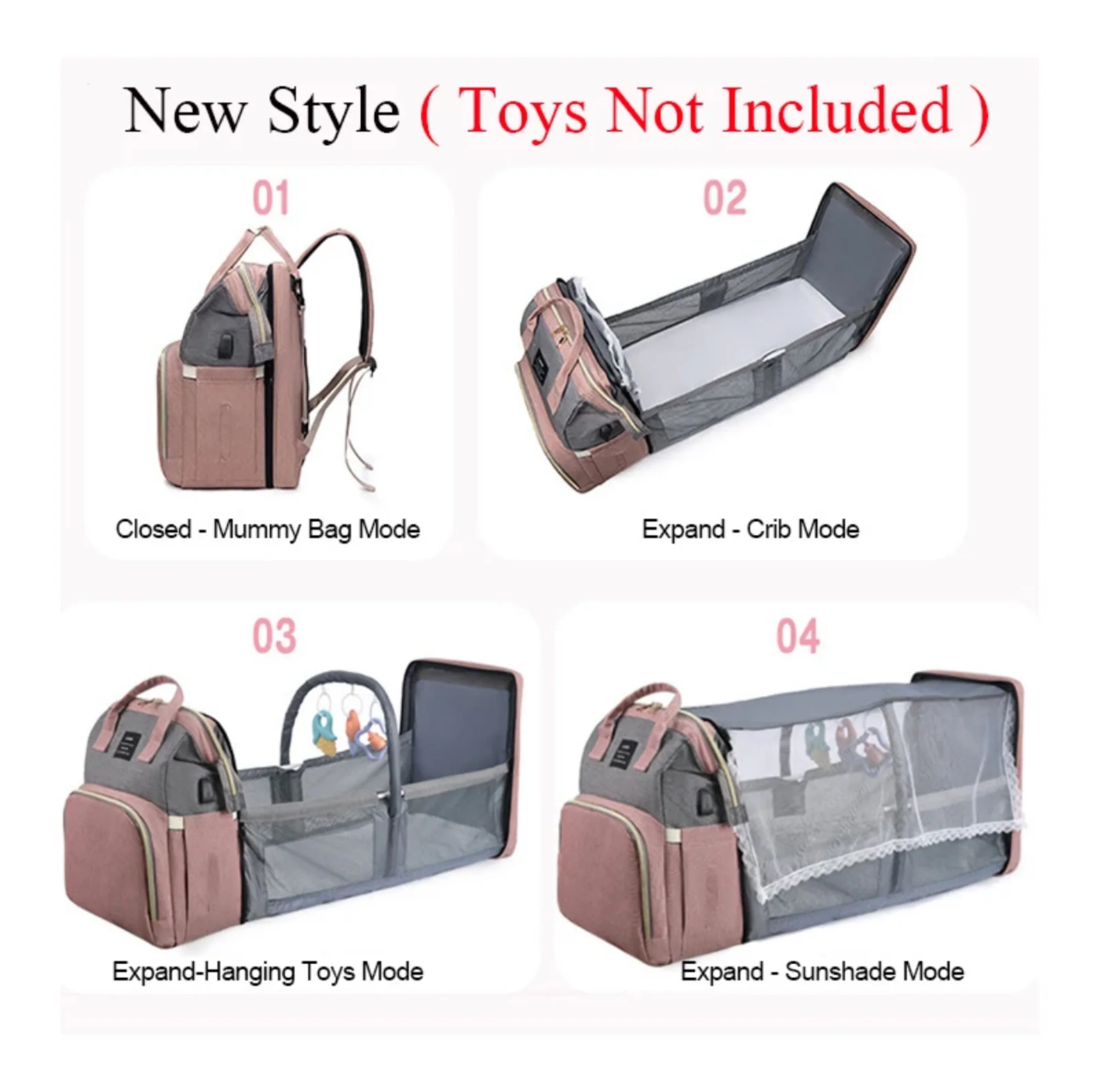 Folding Mommy Bag Lightweight Portable Folding Crib Bed Large-capacity Baby Backpack Female Mommy Mummy Bag Outting Bag