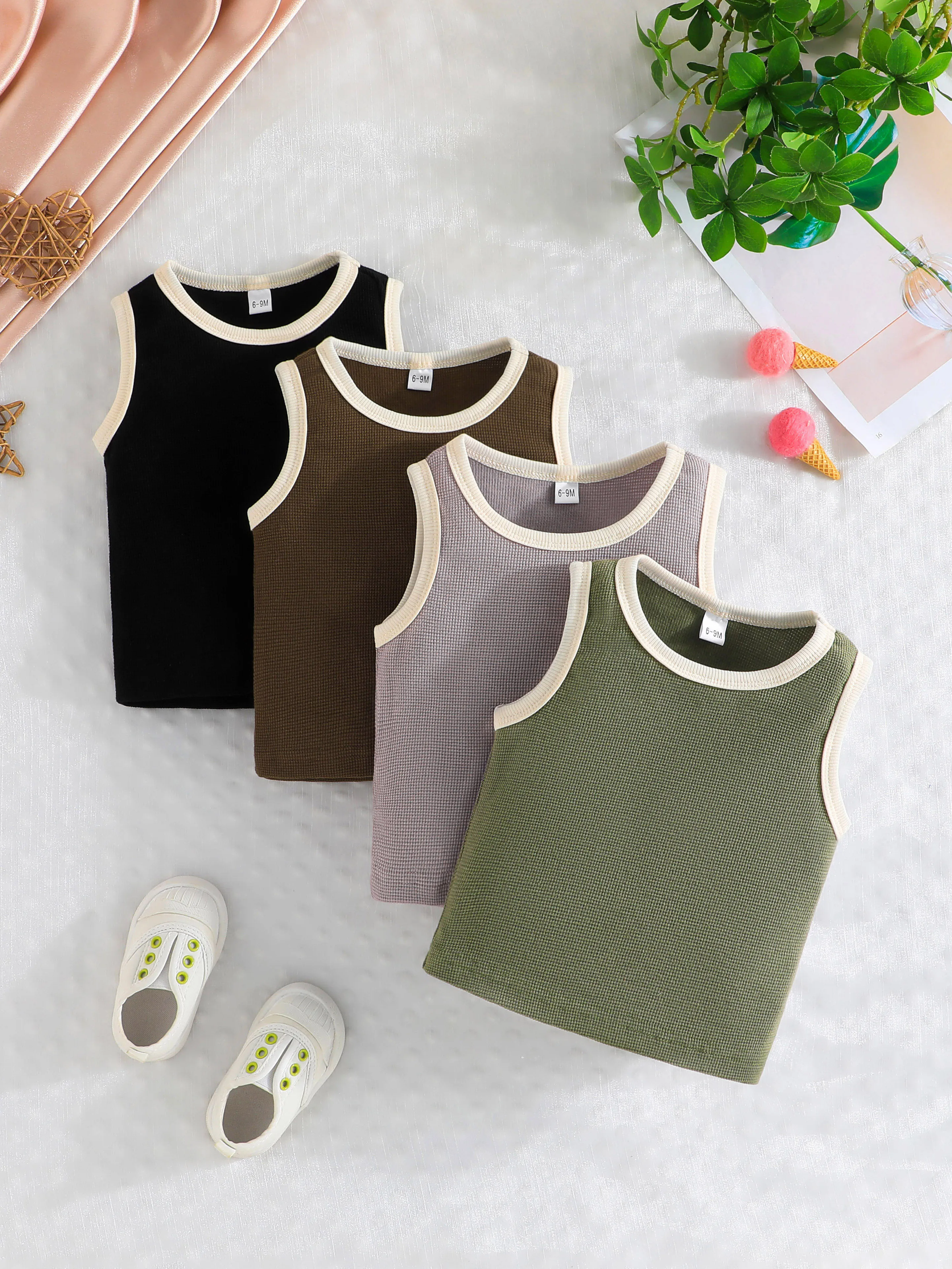 

4Piece/LSummer Kids Tops Clothes Tank Sleeveless Breathable Cotton Children T-shirt Vest Top Clothing Outfit Boys Girls 5