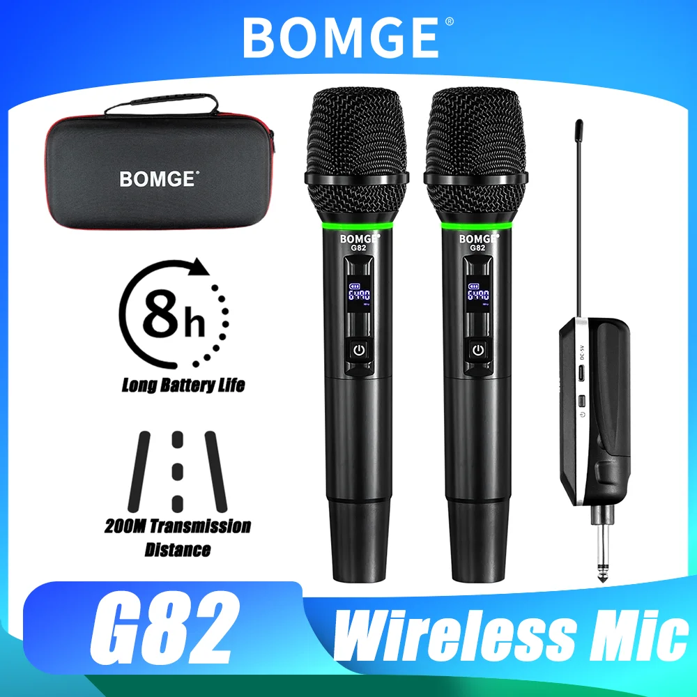 BOMGE Wireless Karaoke Microphone System Distance 200m with Rechargeable Lithium Battery Receiver Work 8 Hours For Speaker Stage