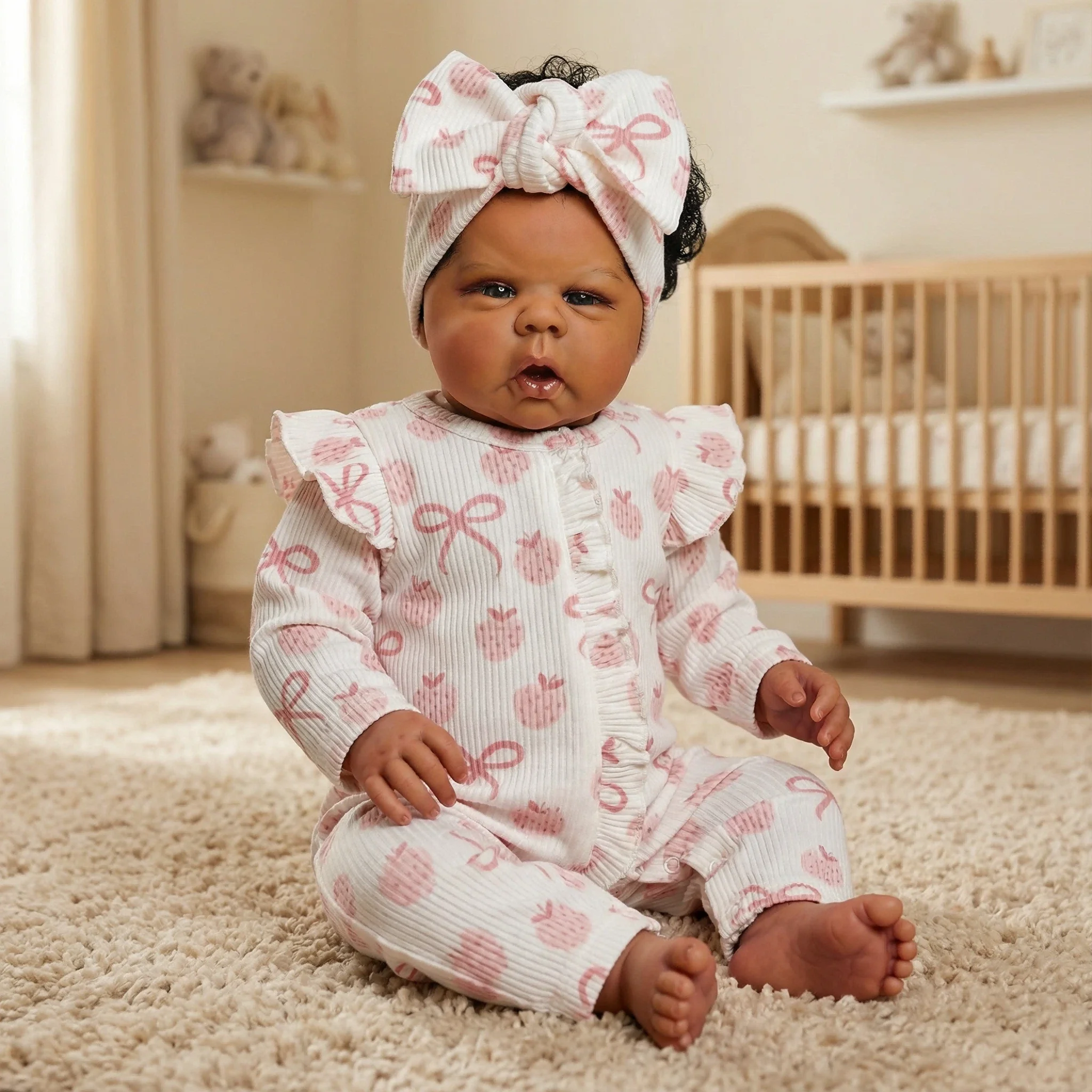 NPK 22inch Dark Brown Skin Rooted Hair Reborn Toddler Doll Hand Painted High Quality Collectible Art Doll Gounchi