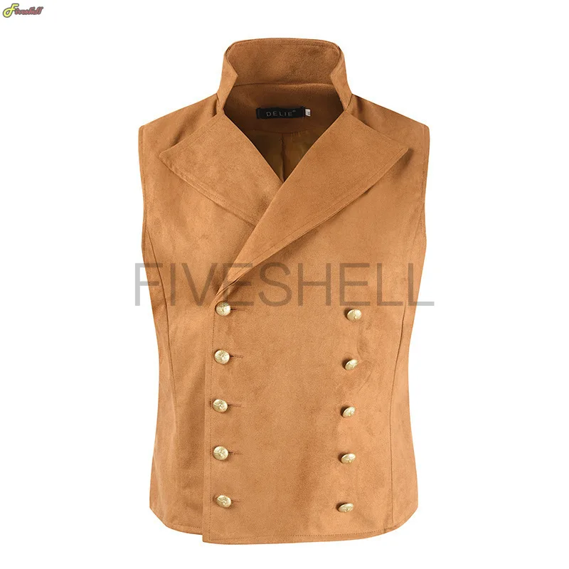 Vintage Suede Mens Victorian Double Breasted Vest Gothic Steampunk Slimfit Rock Star Punk Waistcoat Performance Stage  Costume