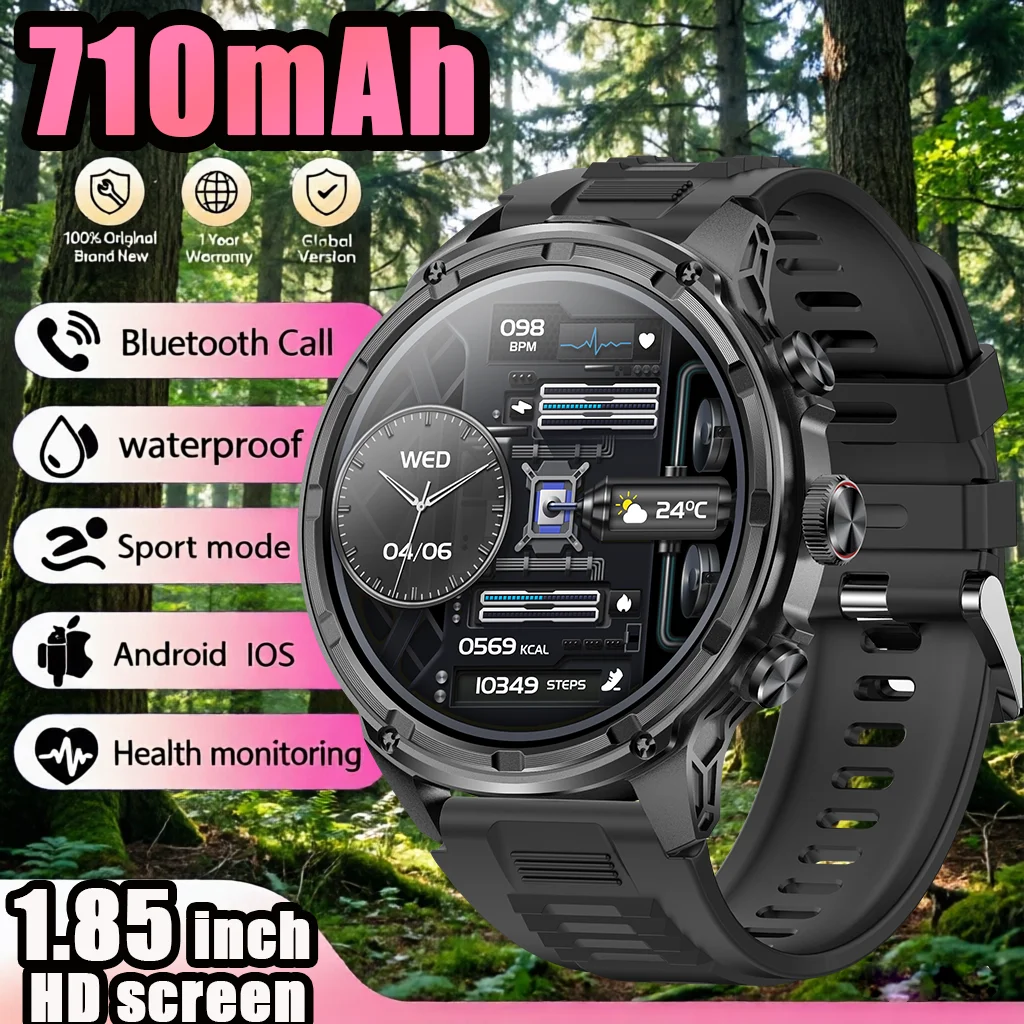 

2026new 1.85''hdscreen SmartWatch 710mAh Bluetooth call Health monitoring Sports Modes Waterproof GPS Compass MAN WOMAN Sports