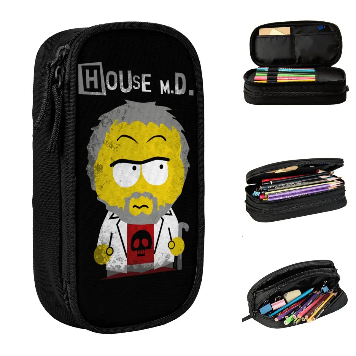 House MD In The Style Of Southspark Pencil Cases Creative Pen Bag Student Big Capacity Office Gift Pencil Pouch