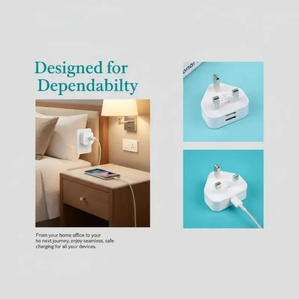 2in1 USB UK Plug 3 Pin Wall Charger Adapter With USB Ports Charging For Xiaomi Redmi Samsung VIVO Charger Converter Accessories view 6