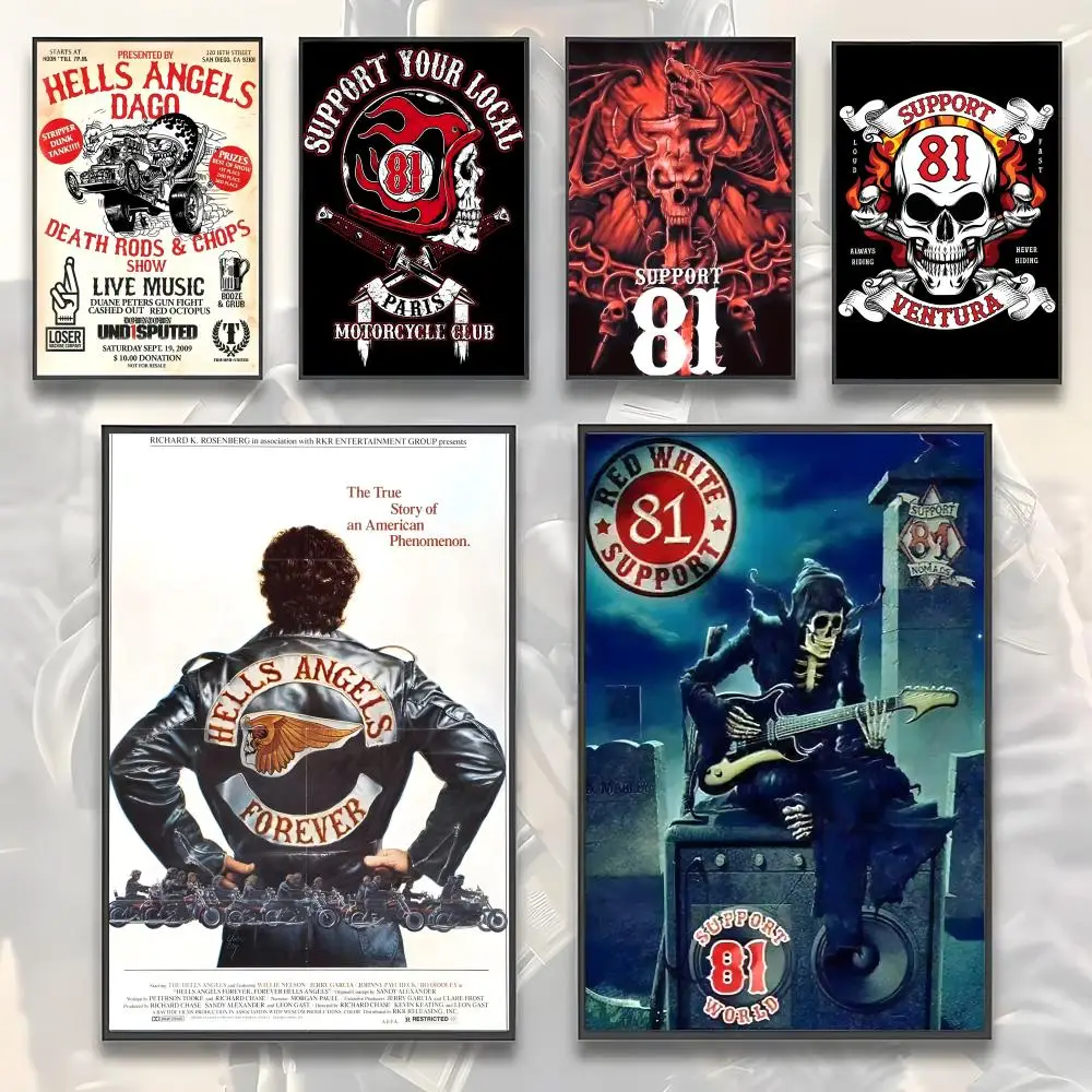H-Hell Angels Locomotive Party Punk Culture Poster Sticky Wall Art Printing Waterproof Home Living Bed Room Aesthetic Decor