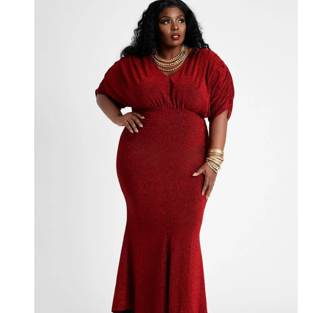 Plus Size Dresses New Large Women\'s Ceremony Party V-neck Fashion Large Dress Elegant Slim Solid Color African Formal Dress