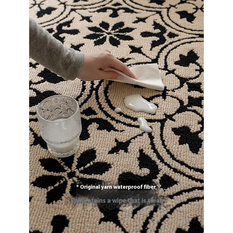 VIKAMA French Wipeable & Washable Living Room Carpet Light Luxury Premium Stain Resistant Carefree Bedroom Floor Mats Home Decor