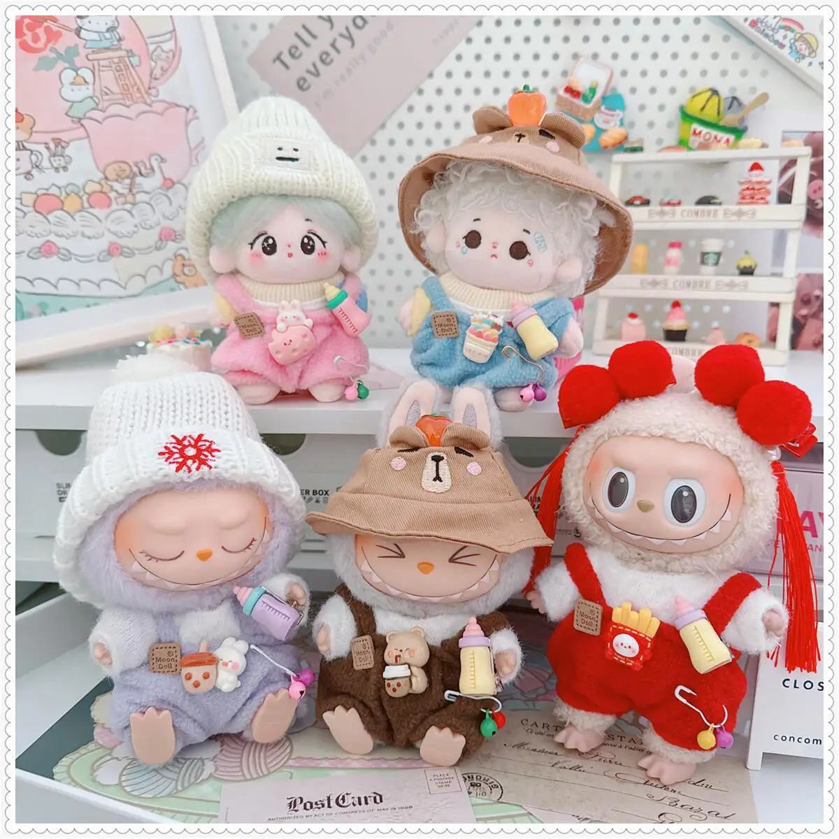 10cm Kawaii Plush Doll Clothes Set with Capybara Hat And Sweater Cute Rompers Soft Toy Outfits Accessory Gift for Small Dolls