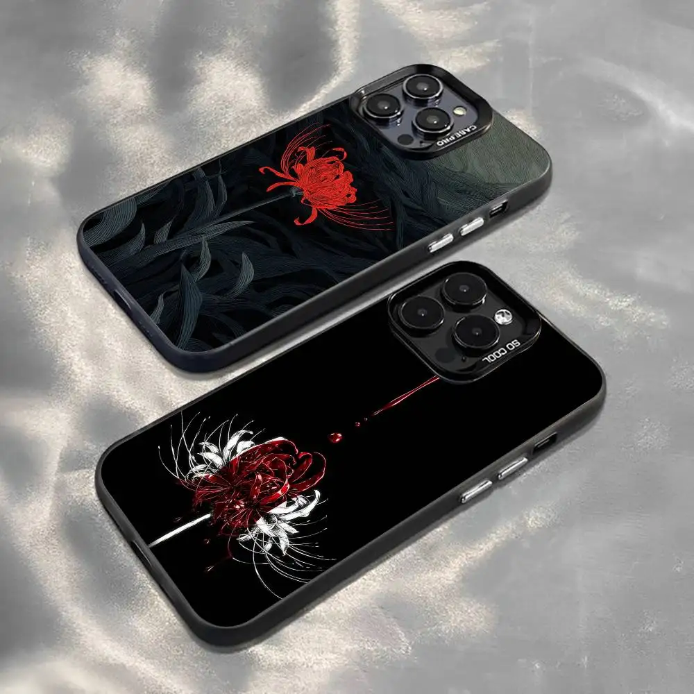 

R-Red Spider Lily Flower of Hell Phone Case For iPhone 17,16,15,14,13,12,11 Plus,Pro Max,XS,Colored Silver Plated Inside Cover