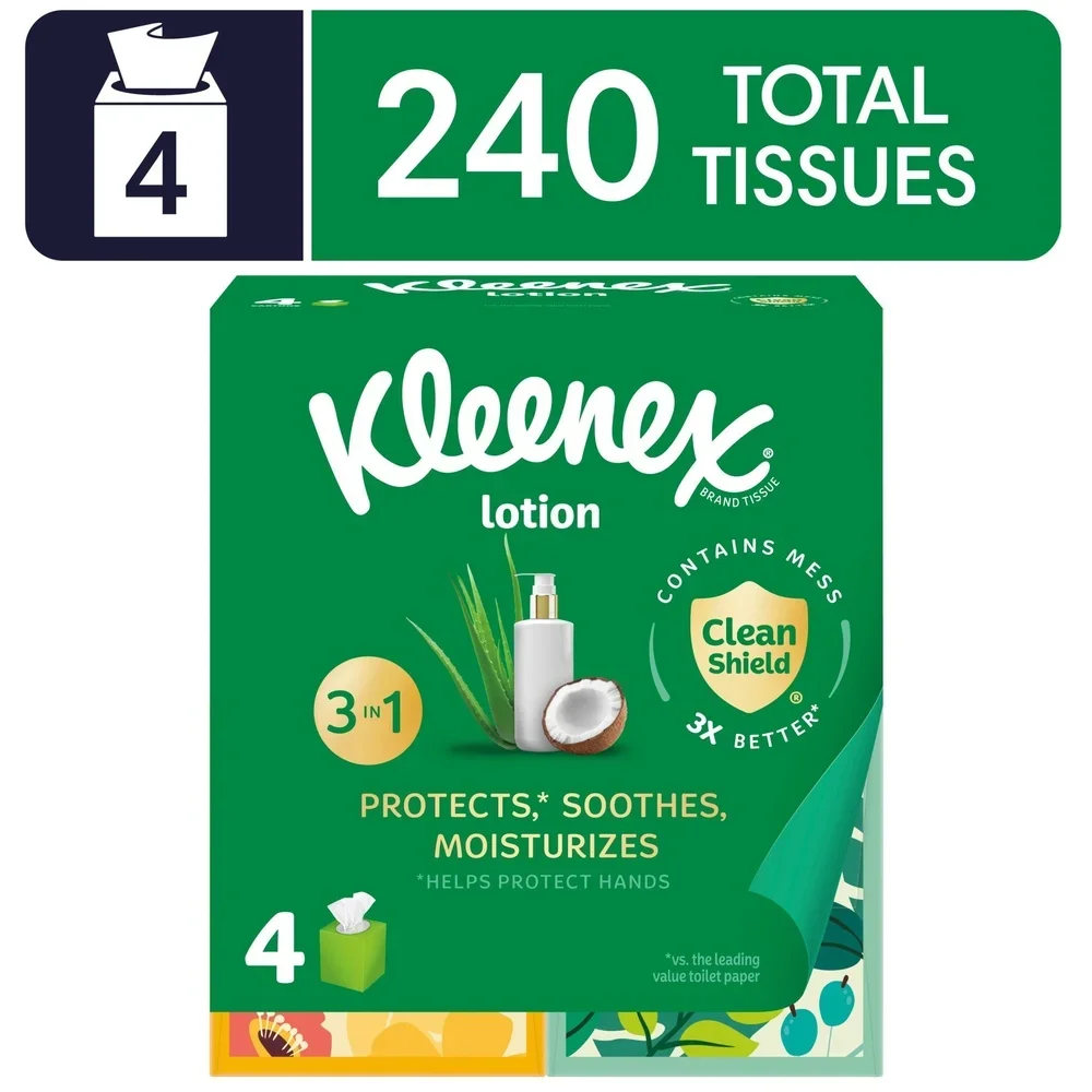 لوشن مناديل الوجه بزيت جوز الهند 3 طبقات مرطبة ناعمة 60 مناديل لكل صندوق 4 صناديق مكعبة درع نظيف لطيف للعناية بالبشرة