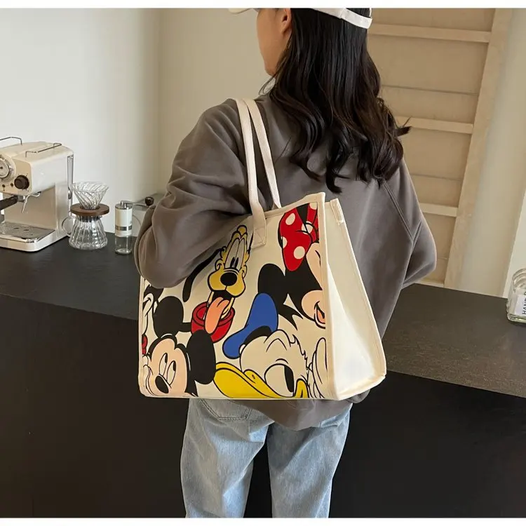 Disney cartoon Mickey mouse Women\'s canvas bag shoulder High capacity portable cartoon bag for shopping handbags