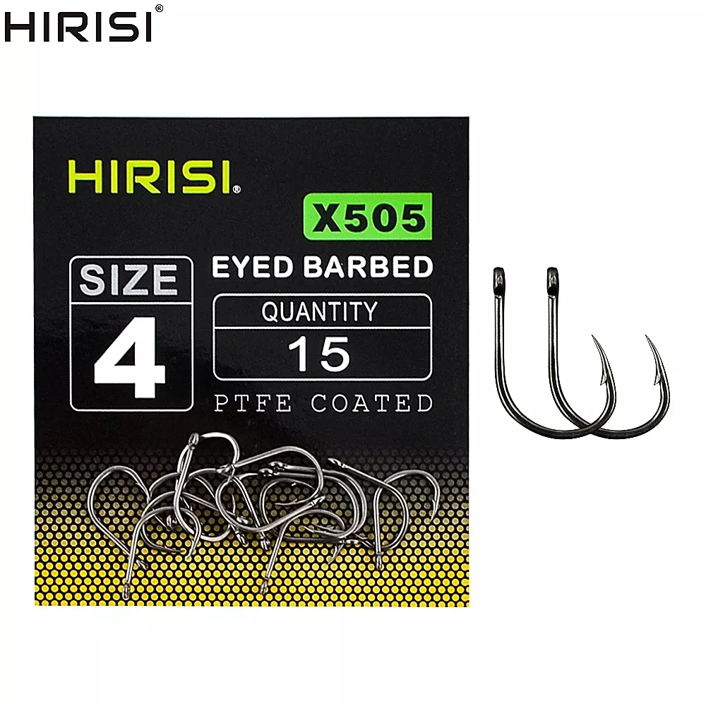 15 x PTFE Coated High Carbon Stainless Steel Barbed Fish Hook With Eye Carp Fishing Hook Link Accessories X505