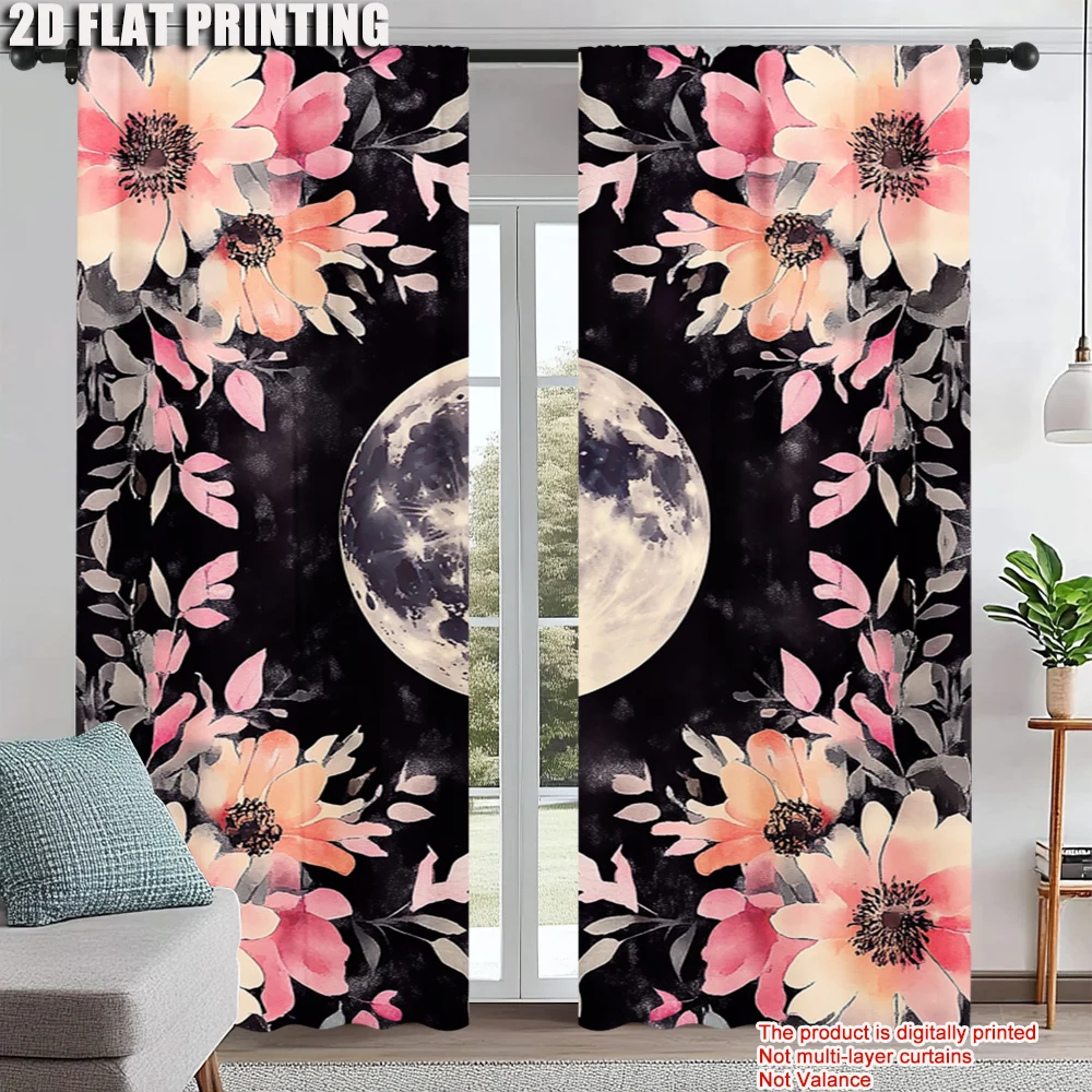 

2Pcs Contemporary Floral Curtains Rod Pocket Design For Easy Hanging Machine Washable Polyester Drapes For Bedroom Office