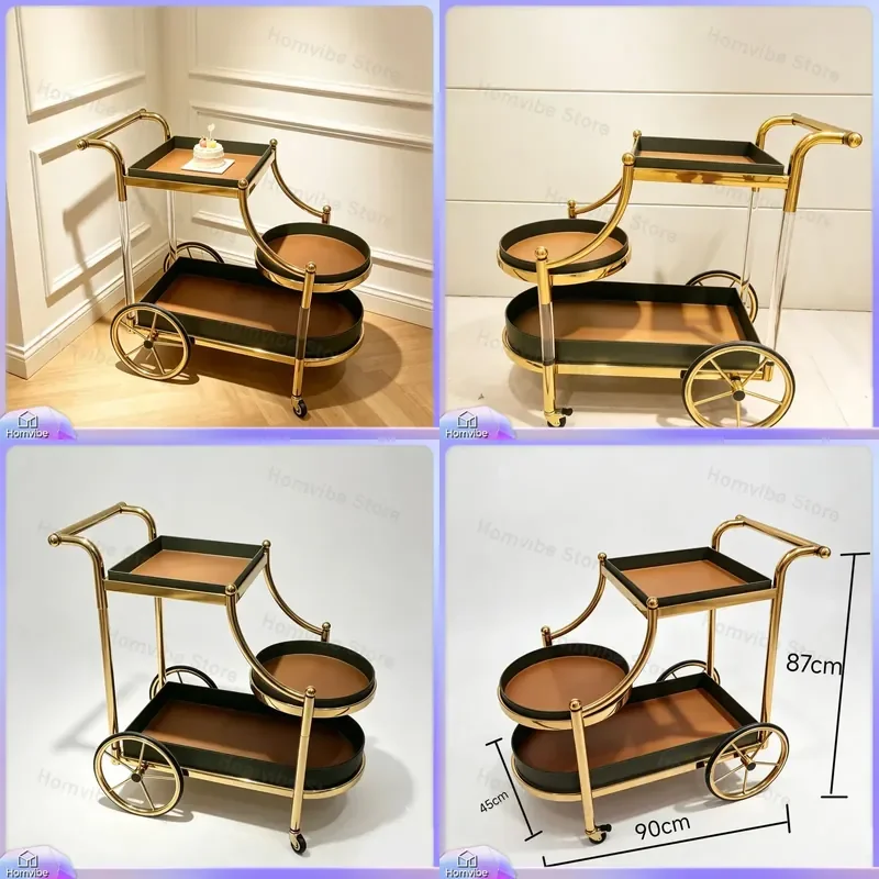 Commercial Mobile Food Service Cart Hotel Restaurant Wine Trolley European Style Snack Delivery Truck KTV Bar Beverage