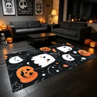 Velvet Cartoon Ghost Pumpkin 2D Large Rug for Living Room and Bedroom, Warm Halloween Festive 5