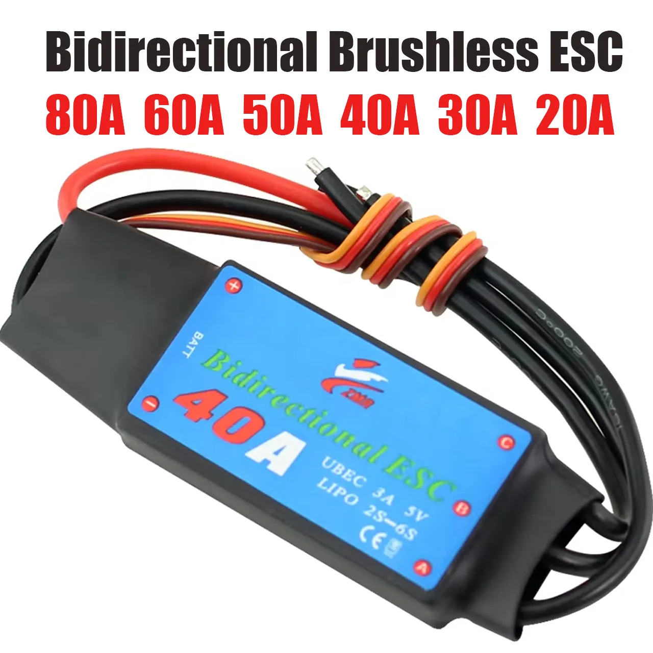 ZMR Bidirectional Brushless ESC for Remote Control Car/Boat/ Pneumatic Underwater Propeller,80A/60A/50A/40A/30A/20A/12A(UBEC)