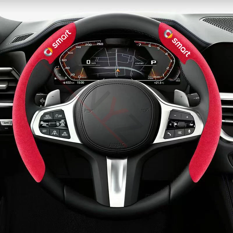 Car Steering Wheel Cover black suede leather for smart fortwo forfour 451 450 452 453 454 Accessories Car Steering Wheel Cover