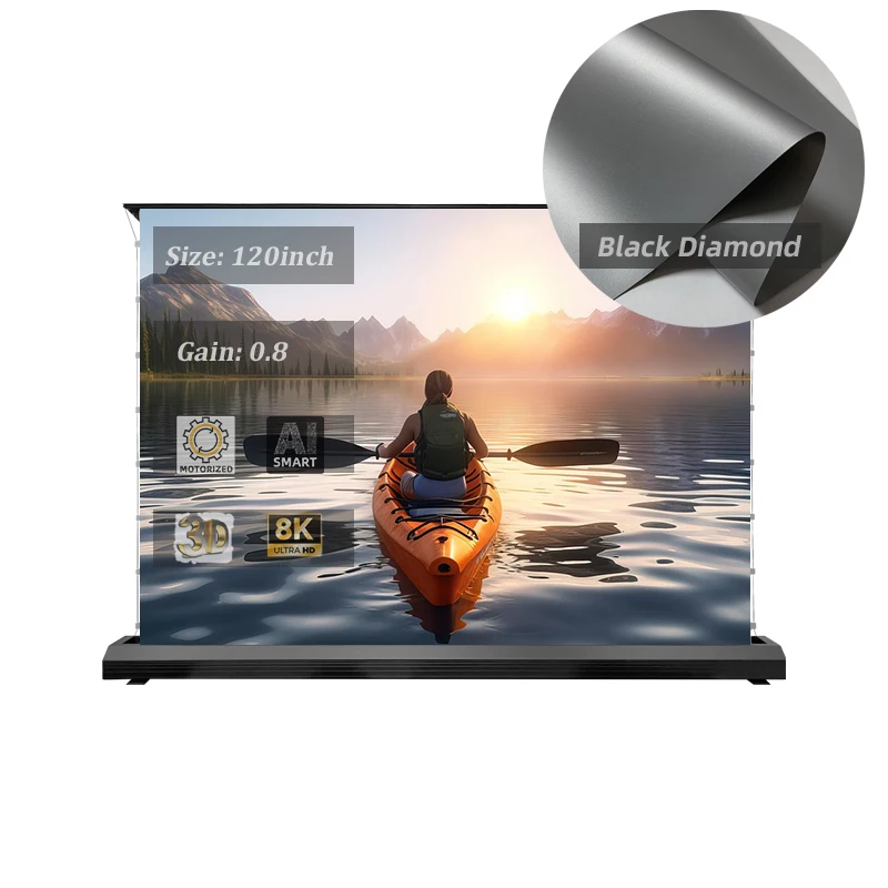 Motorised Retractable Floor Rising Tab Tension 120 Inch Long Throw Wholesale Smart Projection 4K 8K