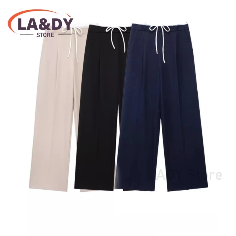 2024 Spring Woman Fashion Loose High Waist Wide Leg Pant Female Solid Color Casual Versatile Commuting Straight-Leg Pants