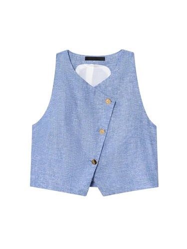 Imagen 2 del producto TFMLN-traje de chaleco Irregular para mujer, camiseta sin mangas con botones de Color sólido, pantalones con cinturón de pierna ancha, trajes de viaje ajustados para oficina