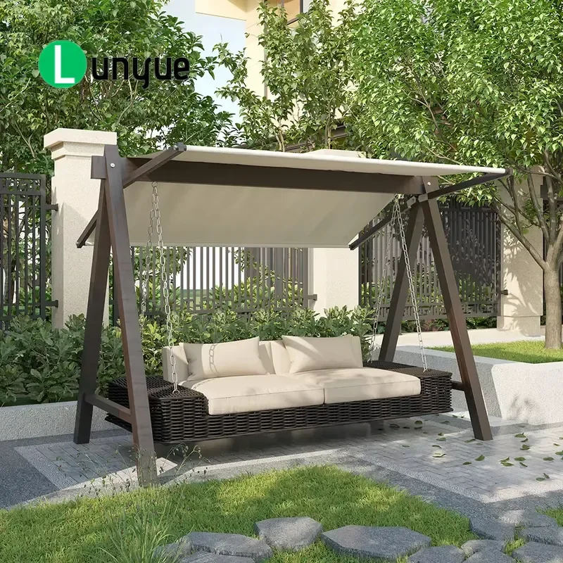 Customizable All Weather Aluminum PE Rattan Swing With Canopy And Stand For Patios Gardens Backyards Resorts Hotels Durable