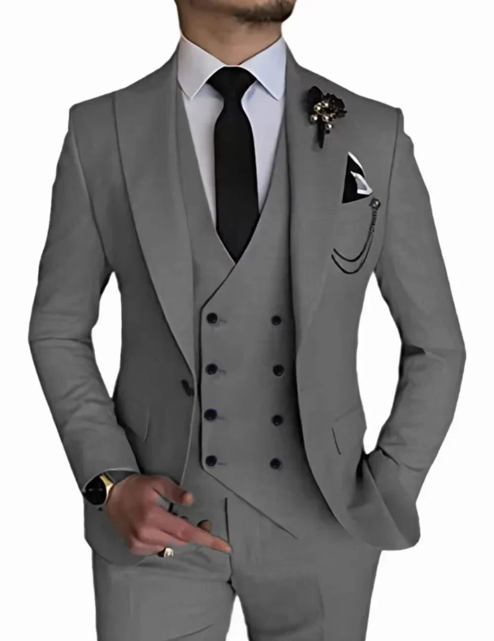 Luxury Men\'s Suit Single Button Business Suit 3-piece Wedding Groom Tuxedo (Jacket+Vest+Pants) Elegant High Quality 2024