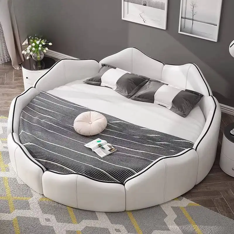 

Modern White Double Bed Decoration Nordic Normal Wooden Circle Double Bed Frame Adults Luxury Cama Casal Furniture For Home