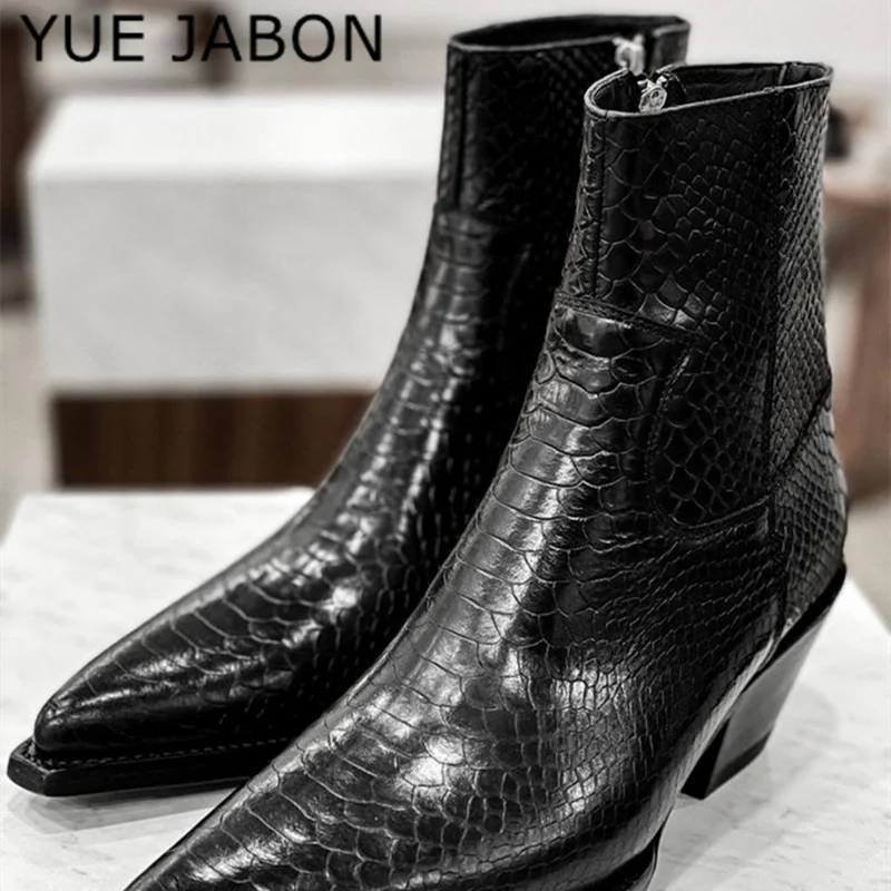 Male Size 39-46 shoes Men\'s genuine leather ankle boots brand zipper men boots comfortable serpentine cowhide boots for men