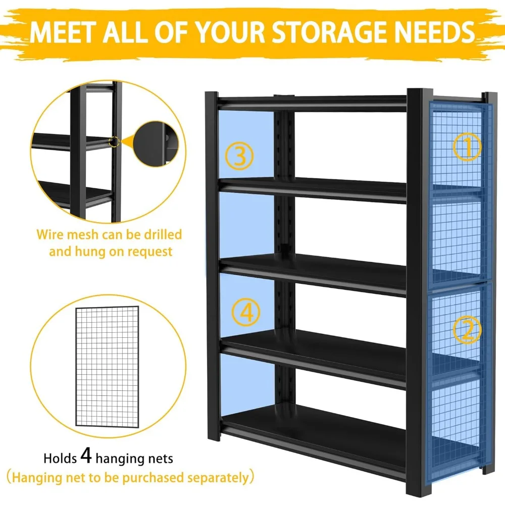 Unit Rak Berdiri 3020LBS 72" T x 48′′W x 20" D, Unit dan Penyimpanan Rak Garasi Tugas Berat, Rak Logam 5 Tingkat, Penyimpanan